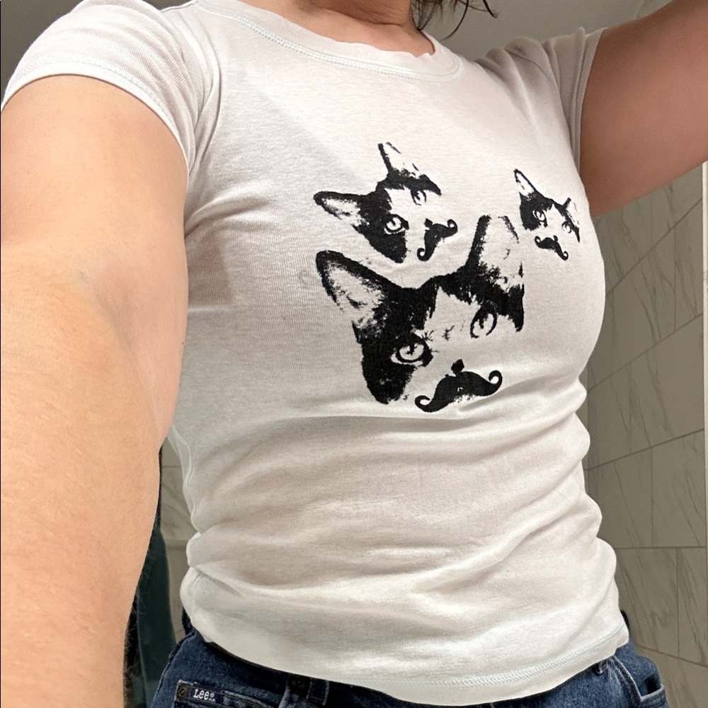 Theory - sheer light blue printed cat baby tee